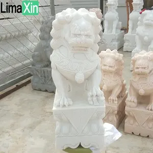 Dog foos traditional hand carved foo dog statues sale small size natural white marble Chinese foo dog