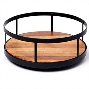 Base de panier de rangement en fil métallique, panier à fruits rond en fil métallique avec anneau en bois, fournisseur B2B, logo personnalisé OEM, directement de l'usine - Product Image 1