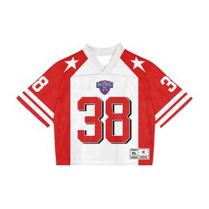 Özel Retro amerikan futbolu Jersey Vintage sokak giyim V boyun Boxy kırpılmış Polyester örgü hızlı kuru kısa kollu yaz - Product Image 4