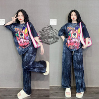 Nouvel ensemble de vêtements décontractés et confortables pour femmes, motif tie-dye et dessin animé, vente directe usine pour l'exportation