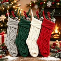 Meilleure vente transfrontalière : Grande housse de chaussette de Noël en fil tricoté à motif losanges de 46 cm, décoration de scène de Noël, cadeau