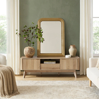 Ensemble de 2 meubles scandinaves en chêne naturel : Meuble TV et table basse, console multimédia cannelée pour salon, usine OEM ODM