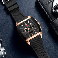 Montre à quartz pour homme, boîtier carré tonneau, bracelet en silicone texturé rouge, multifonction, sous-cadran, montre de sport et d'affaires pour homme