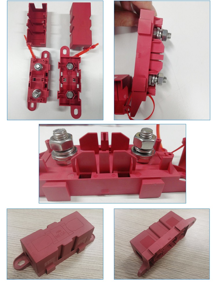 RED 298 MEGA ANM 32V Car M8 Stud Fuse Holder Auto Inline Battery Bolt Down 32V AMG Blade Fuse Block with Cover for Boat Vehicle