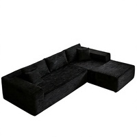 Canapé d'angle moderne en velours côtelé noir, deux places, avec chaise longue, assise profonde, accoudoirs extra larges, support lombaire, rembourrage en mousse, idéal pour appartement