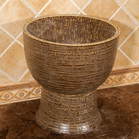Gran oferta, lavabo de pedicura de pie alto barato, lavabo de Pedestal marrón, lavabo para el hogar, balcón, fregona redonda, fregadero para piscina