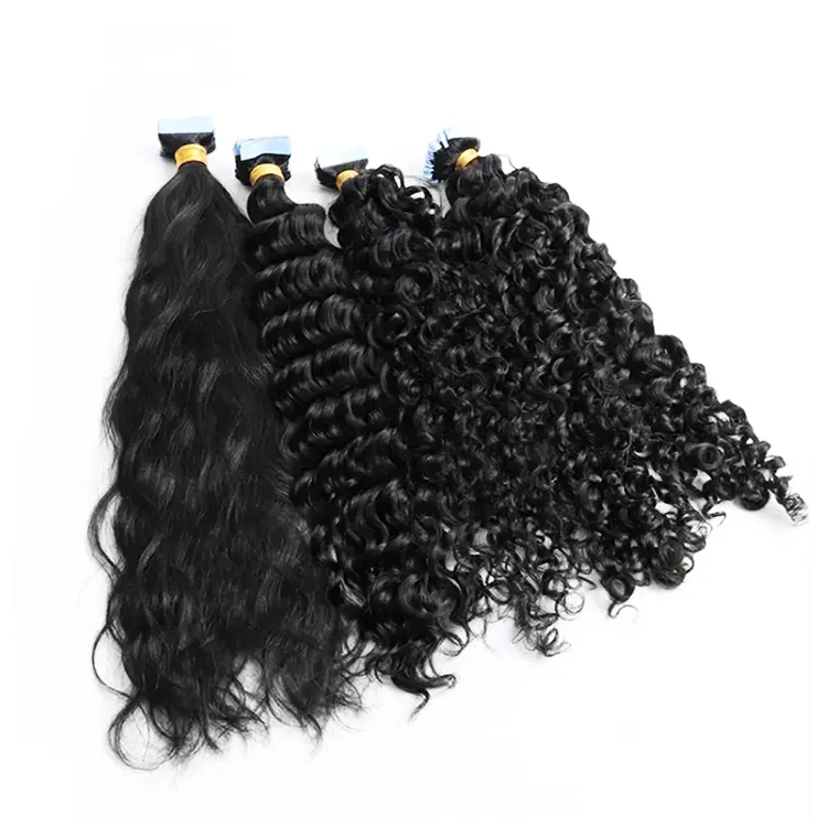 Hot Sales Natural Color Black 100% Natural Raw Curly Human Hair Kinky Curly Tape Hair