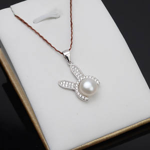 Pendentif en argent S925 Wenchi Han avec perle, motif oreilles de lapin, simple et tendance, 9-10 mm, composants de bijoux DIY à suspendre, modèle vide - Product Image 4