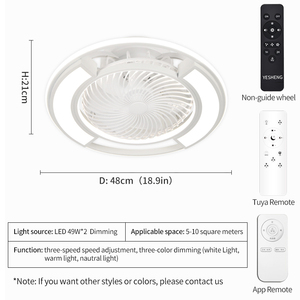 XD111A พัดลมติดเพดานแบบไร้ใบพัดขนาดเล็กทันสมัยขนาด48ซม. พร้อมไฟ LED รีโมทคอนโทรลฟลัชเมาท์ห้องนั่งเล่นห้องนอนเด็กที่มองไม่เห็น - Product Image 3