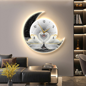 Tableau mural LED de <span class=keywords><strong>luxe</strong></span> moderne, motif cygne lumineux, peinture décorative sur toile avec horloge, style Art Déco pour salon - Product Image 5