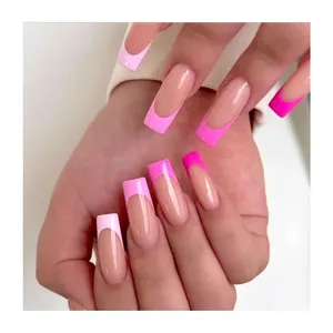 New Style Fashionable Light Pink French Tips Transparent Abs Plastic Handmade False Nails Artificial Press On Nails