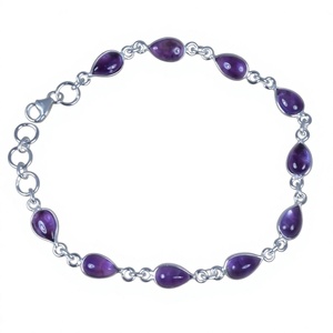 Water Drop Shape <b>Amethyst</b> 925 Silver Chain <b>Bracelet</b> Bezel Setting Classic Women's Everyday Wear Jewelry - Product Image 1