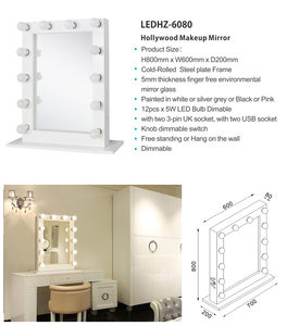 Miroir de maquillage Miroir de courtoisie à LED de style hollywoodien avec 12 ampoules LED à gradateur tactile pour coiffeuse de maquillage - Product Image 6