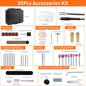 <span class=keywords><strong>Outil</strong></span> rotatif <span class=keywords><strong>multifonction</strong></span> 95 pièces pour la sculpture, le perçage et la coupe avec arbre flexible Kit d'outils rotatifs de ponçage - Product Image 6