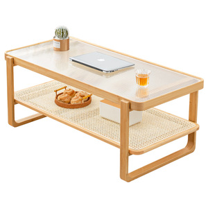 Glass And Rattan <b>Coffee</b> <b>Table</b> Original Color Nordic Minimalist Design Living Room Tea <b>Table</b> Modern Stylish <b>Small</b> Apartment Use - Product Image 5