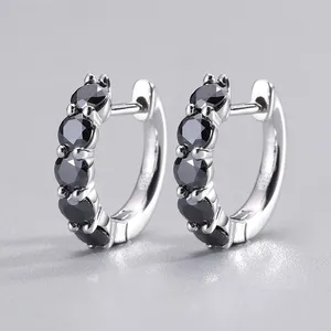 New Arrival Fine Jewelry 925 Sterling Silver Pass Diamond Tester Black VVS Moissanite Diamond Hoop Earrings For Men