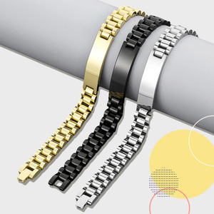 Bracciali a catena curvi in acciaio inossidabile dorato personalizzati all'ingrosso con <span class=keywords><strong>incisione</strong></span> laser nome/LOGO 6-15MM per uomo e <span class=keywords><strong>donna</strong></span> - Product Image 2