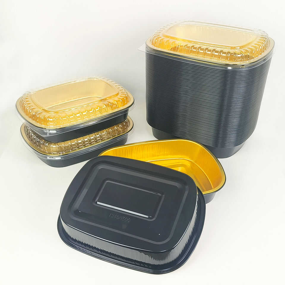 1500ml Black Aluminum Foil Container Disposable BBQ Tray Rectangular ...