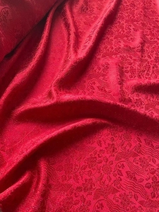 Traditional Wedding Costume Fabric Solid Red Phoenix Peony <b>Gold</b> Jacquard Heavy Crepe Silk Cloth For Chinese Hanfu Making - Product Image 4