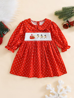 Robe de Noël pour fillettes, best-seller Guai RTS, robe de fête à manches longues avec imprimé Père Noël smocké
