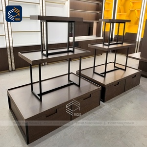Étagère d'exposition en bois à double couche pour magasin de détail personnalisé, cadre en métal, présentoir <span class=keywords><strong>central</strong></span> - Product Image 1