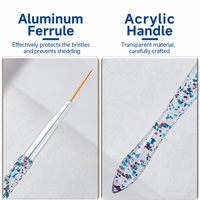 Lot de 5 pinceaux à liner pour ongles, poils en nylon doux, manche acrylique à paillettes, outils de dessin pour nail art, pour salon et manucure à domicile