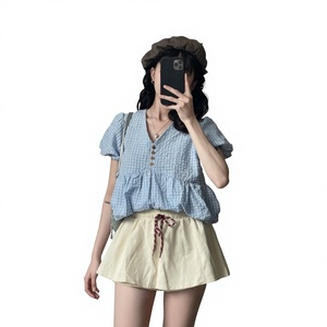 Breathable Plain Dyed Chiffon Crocheted Empire Waist A-Line Design Mini <b>Skirts</b> Ladies Summer Casual - Product Image 3