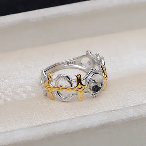 Accessoires de bijouterie DIY en argent S925 plaqué or, anneau ouvert de 3 mm avec réglage mobile et support creux pour perle de 7 à 10 mm, modèle 3913 - Product Image 3