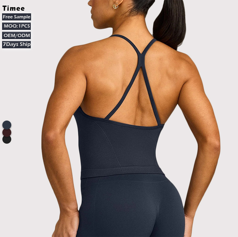 Hot Sale Seamless Crisscross Back Padded 4 Way Stretch Quick Dry Breathable Yoga Tank Top for Women Fitness Workout Daily Wear