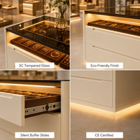 Lemari pajangan perhiasan modern komersial, kabinet kayu lapis E0 ukuran custom, finishing cat bakar, dikirim unit lengkap, untuk toko atau kamar tidur.