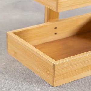 Estante de almacenamiento de bambú de tres niveles, color madera natural, estante de baño independiente con caja para pañuelos, jabón y soporte para botellas - Product Image 4