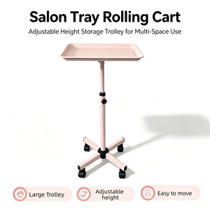 Carrito de Salón Rosa con Bandeja Rodante, Soporte de Altura Ajustable, Carro Móvil para Peluquería, Spa y Salón de Belleza - Product Image 3