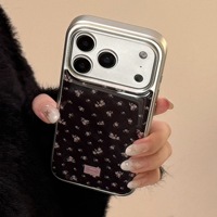 Fabricant indonésien |   Coque de téléphone anti-chute avec fleurs roses noires et bordure argentée |   Matériau de coque rigide pour PC |   Motif personnalisable