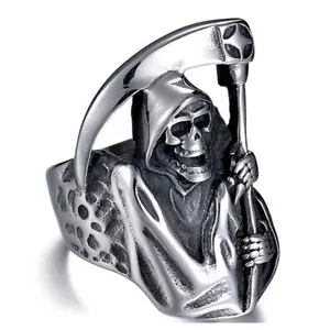 Винтажные мужские черные панковские ювелирные изделия мужские кольца в форме черепа серпа дизайнерские кольца для мужчин