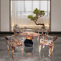 Table basse carrée simple et moderne en verre Table à thé design en résine transparente pour hôtel modèle chambre salon maison ondulation de l'eau