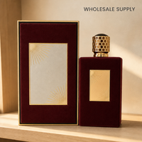 Flacon de parfum vide en verre rouge velours personnalisé avec bouchon doré et coffret cadeau de luxe, flacon pulvérisateur rechargeable de style arabe en gros