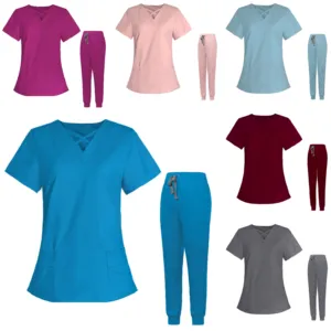 Wholesale Medical Anti-Wrinkle Breathable Washable Soft Fabric Nurse Scrubs Elastic Jogger Scrubs Women Hospital Uniform Sets