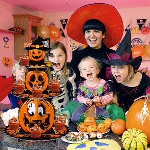 Soporte <span class=keywords><strong>para</strong></span> Pastel de Calabaza de <span class=keywords><strong>Halloween</strong></span>, Torre de Cupcakes de Cartón de 3 Niveles <span class=keywords><strong>para</strong></span> Mesa de Postres de Fiesta, Decoraciones de Casa Embrujada - Product Image 3