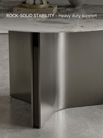 Table de salle à manger ronde en pierre frittée avec base en acier inoxydable brossé, table de restaurant moderne pour 4 personnes