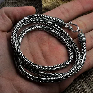 BOCAI Collier Rétro Tendance Punk en Argent Sterling 925 pour Homme, Corde de Chanvre Tressée à la Main, Épaisse et Longue, Style Vintage - Product Image 3