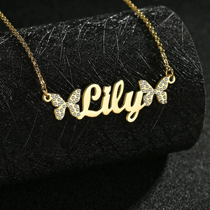 Custom <strong>Name</strong> Jewelry Gold Plated Stainless Steel Full Crystal Double Butterfly L;etters Pendant Necklace Gift <strong>for</strong> Women <strong>Girls</strong> - Product Image 2