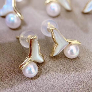 20621 S925 Silver DIY <b>Pearl</b> <b>Earrings</b> 6-8mm Beads with Empty Support Fish Tail 2021 New Collection Elegant DIY Jewelry Accessory - Product Image 3