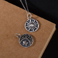 Collier en argent massif S925 Vintage, personnalité, soleil, lune, étoile, hommes et femmes, Couple, pendentif, bijoux