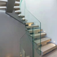 Escalier flottant contemporain avec marches en bois, poutre invisible, escalier droit, utilisation domestique moderne, escalier flottant intérieur