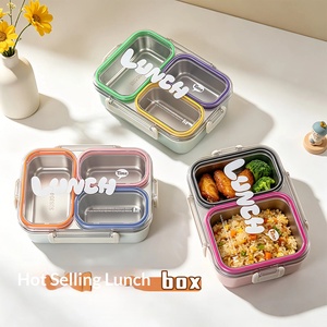 Boîte à lunch compartimentée en acier inoxydable 304 de qualité alimentaire avec couvercle, boîte à lunch pour étudiants scellée pour éviter la contamination croisée - Product Image 1