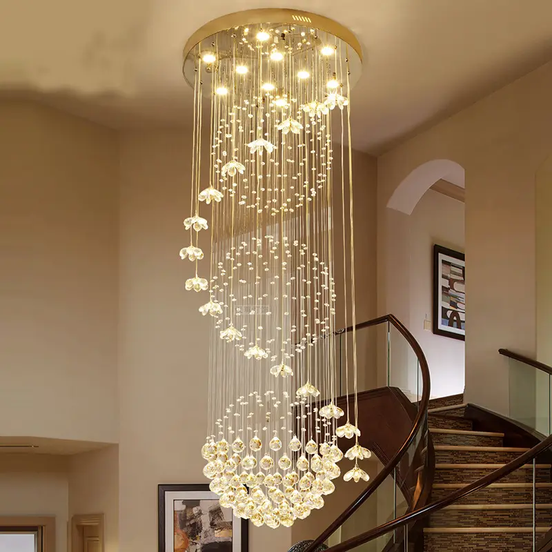 Custom hotel large gold long rustic linear chandeliers ceiling pendant lights led staircase luxury modern K9 crystal chandelier