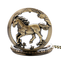 Montre de poche vintage en bronze avec pendentif creux en forme de cheval, style steampunk, pour cadeau de Noël