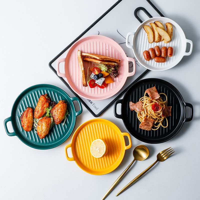 Скользящая круглая сковорода для выпечки в скандинавском стиле, высокая температура, посуда, керамическая тарелка с ручкой