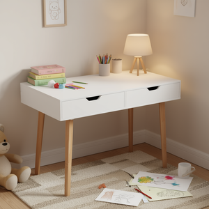 Table de rangement d'étude en MDF rectangulaire en bois blanc simple Tiroirs en bois pour chambre d'enfant Petit bureau pour dessiner Meubles de bureau à domicile - Product Image 2