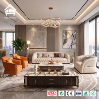 Ensemble de canapés modernes en cuir véritable sur mesure, modulaires capitonnés avec dossier coussin et pieds en bois, pour mobilier de salon de villa ou d'hôtel